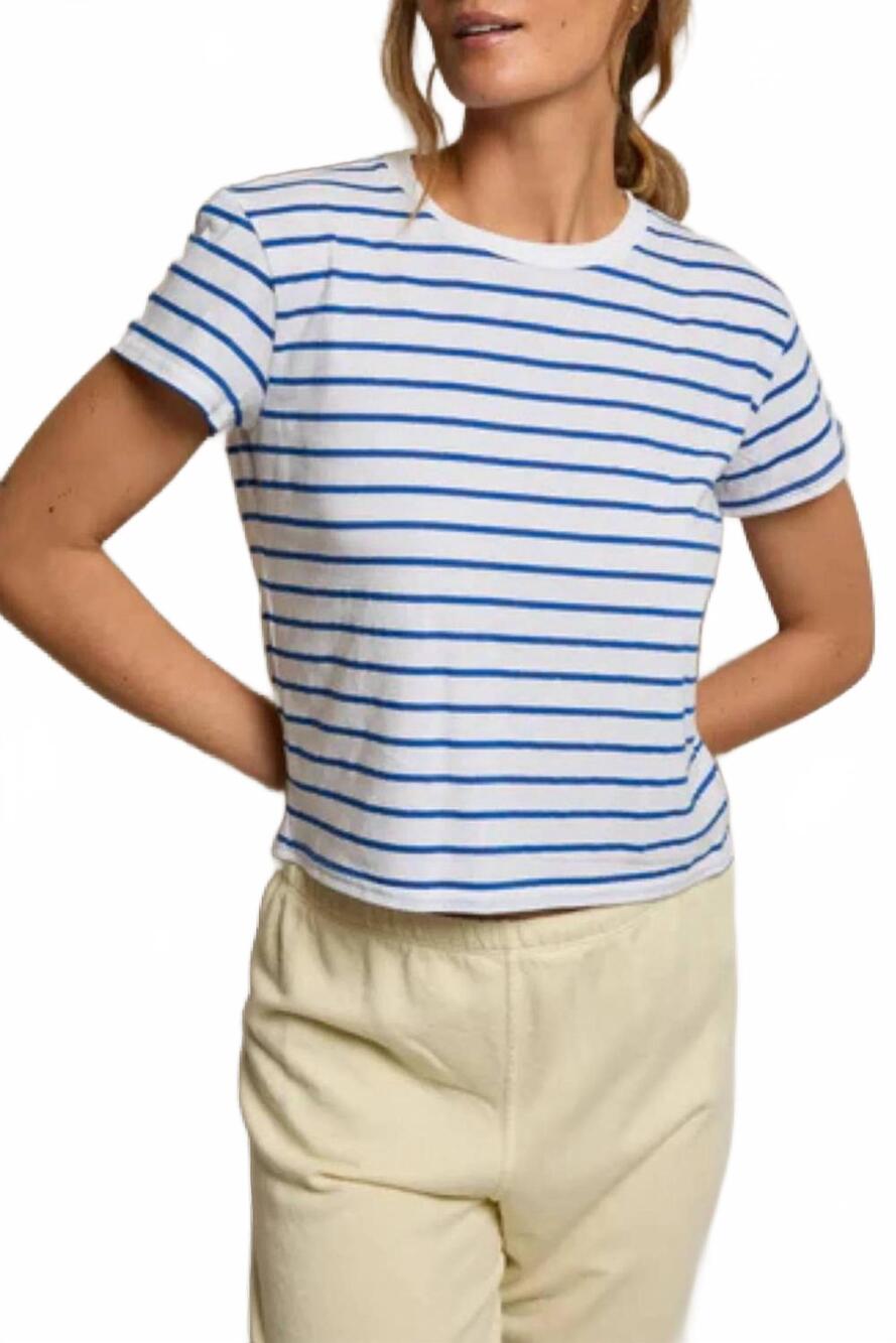 NEW PERFECTWHITETEE everett jersey boxy t shirt in cobalt stripe